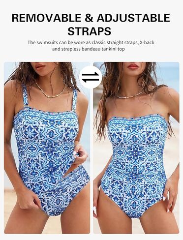 ZAFUL Women's Tummy Control Tankini Swimsuits, Floral Print Two Piece High Waisted Bathing Suits Full Coverage Bikini Bottoms in Saudi Arabia