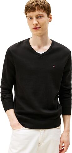 Tommy Hilfiger Mens Cotton Solid V Neck Sweater Lightweight Pullover in Saudi Arabia