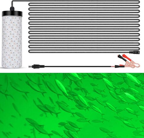 Underwater Green Fishing Light, 50FT Cord 30000LM LED Night Fishing Finder Attractor, IP68 Submersible Lamp with Battery Clips Cigarette Charger Plug in Saudi Arabia