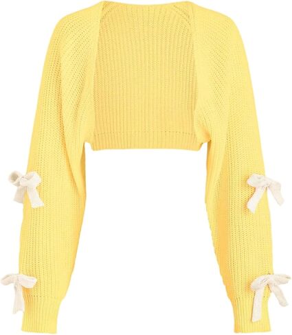 SHENHE Women's Open Front Ribbed Knit Bow Cute Cropped Cardigan Bolero Sweater Shrug in Kuwait