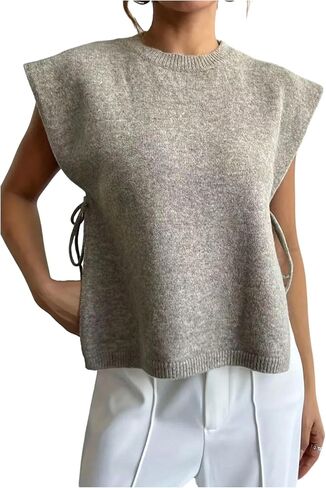 Verdusa Women's Old Money Clothes Lace Up Side Split Sweater Vest Elegant Lightweight Knit Tops in Saudi Arabia