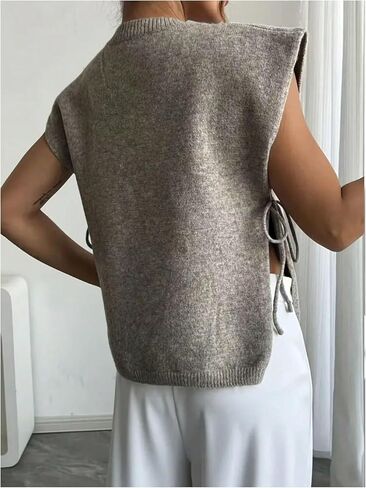 Verdusa Women's Old Money Clothes Lace Up Side Split Sweater Vest Elegant Lightweight Knit Tops in Saudi Arabia