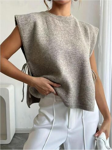 Verdusa Women's Old Money Clothes Lace Up Side Split Sweater Vest Elegant Lightweight Knit Tops in Saudi Arabia
