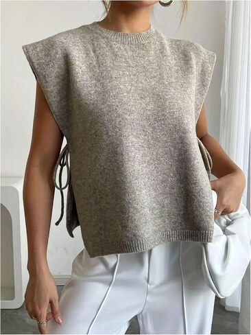 Verdusa Women's Old Money Clothes Lace Up Side Split Sweater Vest Elegant Lightweight Knit Tops in Saudi Arabia