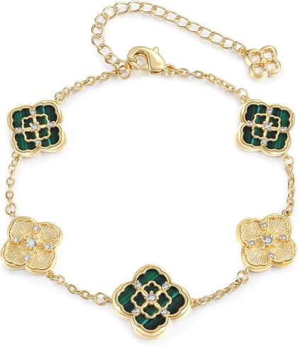 18K Gold Plated Clover Bracelets for Women, Four-Leaf Clover Bracelet with Sparkling Cubic Zirconia, Gold Charm Bracelet Lucky Link Dainty Jewelry, Trendy Unique Gifts for Women, GF, Mother, Wife, Her in Saudi Arabia