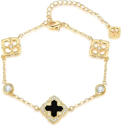 18K Gold Plated Clover Bracelets for Women, Four-Leaf Clover Bracelet with Sparkling Cubic Zirconia, Gold Charm Bracelet Lucky Link Dainty Jewelry, Trendy Unique Gifts for Women, GF, Mother, Wife, Her in Saudi Arabia