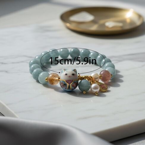 2Pcs Lucky Cat Bracelet for Women, Blue Crystal Beads with Hand-Painted Ceramic Cat Charm, Meaning-Inspired Jewelry for New Beginnings, Gift for Women, Friends, Mom, Birthday, Valentine’s Day in Saudi Arabia