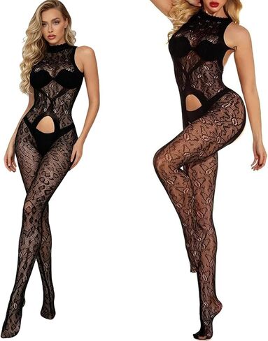 Women's Bodystocking Lace Sexy Lingerie Bodysuit-Bodysuit Long Sleeve Hollow Out Jumpsuit for Festival & Streetwear Layering in Saudi Arabia