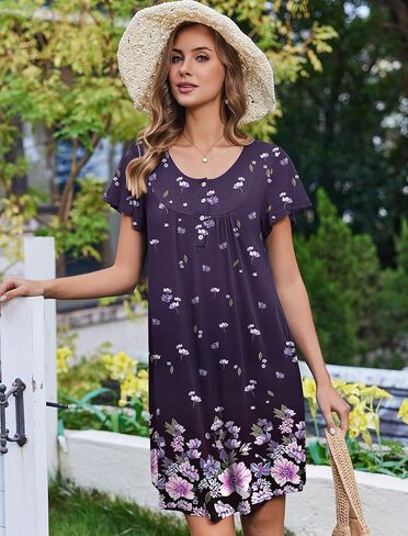 Ekouaer 2 Pack House Dresses for Women with Pockets Short Sleeve Moomoo Nightgown Plus Size Mumu Dress Floral Lounge Dress in Saudi Arabia