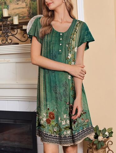 Ekouaer 2 Pack House Dresses for Women with Pockets Short Sleeve Moomoo Nightgown Plus Size Mumu Dress Floral Lounge Dress in Saudi Arabia