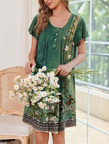 Ekouaer 2 Pack House Dresses for Women with Pockets Short Sleeve Moomoo Nightgown Plus Size Mumu Dress Floral Lounge Dress in Saudi Arabia
