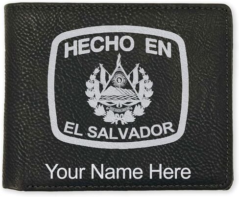 LaserGram Faux Leather Bi-Fold Wallet, Hecho En El Salvador, Personalized Engraving Included (Black with Silver) in Saudi Arabia