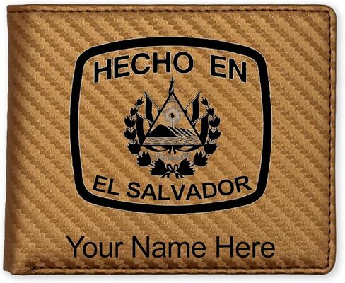 LaserGram Faux Leather Bi-Fold Wallet, Hecho En El Salvador, Personalized Engraving Included (Black with Silver) in Saudi Arabia
