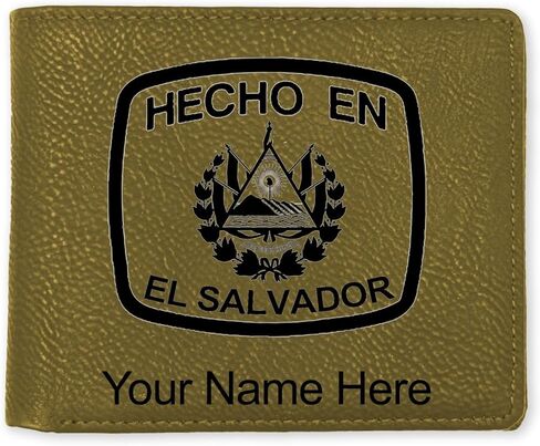 LaserGram Faux Leather Bi-Fold Wallet, Hecho En El Salvador, Personalized Engraving Included (Black with Silver) in Saudi Arabia