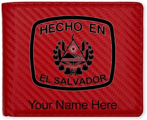 LaserGram Faux Leather Bi-Fold Wallet, Hecho En El Salvador, Personalized Engraving Included (Black with Silver) in Saudi Arabia