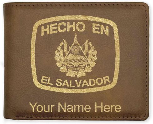 LaserGram Faux Leather Bi-Fold Wallet, Hecho En El Salvador, Personalized Engraving Included (Black with Silver) in Saudi Arabia