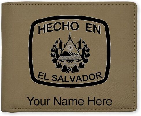 LaserGram Faux Leather Bi-Fold Wallet, Hecho En El Salvador, Personalized Engraving Included (Black with Silver) in Saudi Arabia