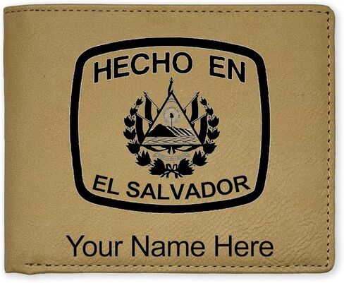 LaserGram Faux Leather Bi-Fold Wallet, Hecho En El Salvador, Personalized Engraving Included (Black with Silver) in Saudi Arabia