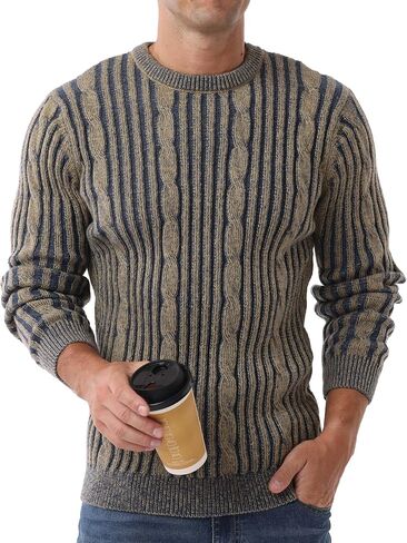 Askdeer الرجال البلوز سترة كابل متماسكة عادية Crewneck البلوزات الكلاسيكية الناعمة محبوك البلوز القمم مع حافة التضليع in Saudi Arabia