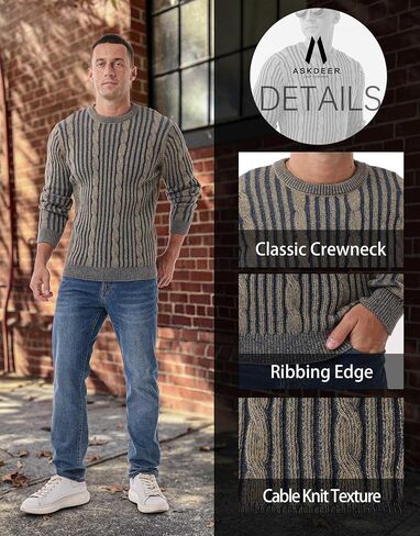 Askdeer الرجال البلوز سترة كابل متماسكة عادية Crewneck البلوزات الكلاسيكية الناعمة محبوك البلوز القمم مع حافة التضليع in Saudi Arabia
