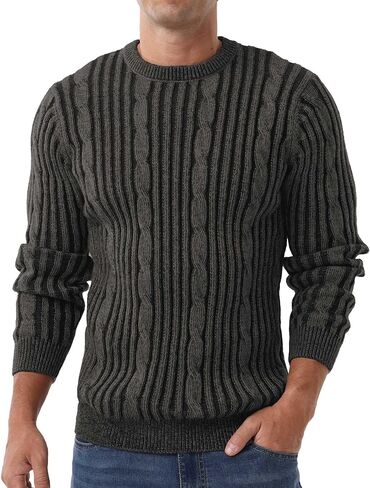 Askdeer الرجال البلوز سترة كابل متماسكة عادية Crewneck البلوزات الكلاسيكية الناعمة محبوك البلوز القمم مع حافة التضليع in Saudi Arabia