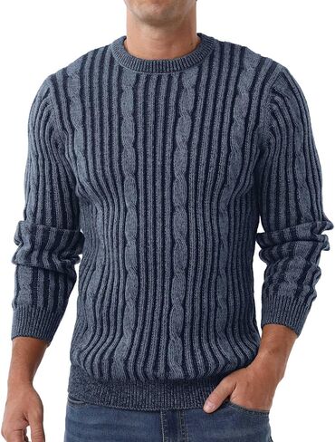 Askdeer الرجال البلوز سترة كابل متماسكة عادية Crewneck البلوزات الكلاسيكية الناعمة محبوك البلوز القمم مع حافة التضليع in Saudi Arabia
