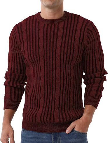 Askdeer الرجال البلوز سترة كابل متماسكة عادية Crewneck البلوزات الكلاسيكية الناعمة محبوك البلوز القمم مع حافة التضليع in Saudi Arabia