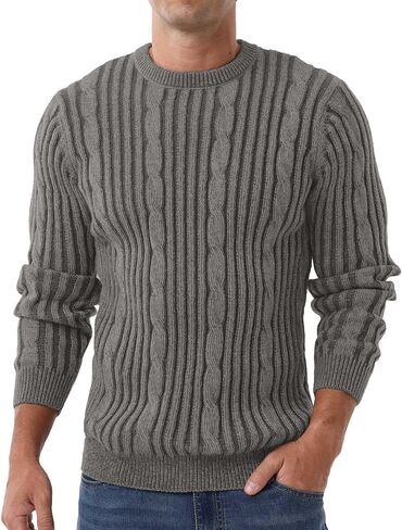 Askdeer الرجال البلوز سترة كابل متماسكة عادية Crewneck البلوزات الكلاسيكية الناعمة محبوك البلوز القمم مع حافة التضليع in Saudi Arabia