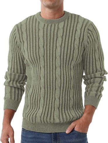 Askdeer الرجال البلوز سترة كابل متماسكة عادية Crewneck البلوزات الكلاسيكية الناعمة محبوك البلوز القمم مع حافة التضليع in Saudi Arabia