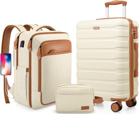 20 Inch Hardshell Luggage Sets 3 Piece,Carry On Luggage 22x14x9 Airline Approved for men & women, Suitcase Set with TSA Lock With Travel Backpack，Durable Carry On Suitcase With Spinner Wheels in Saudi Arabia