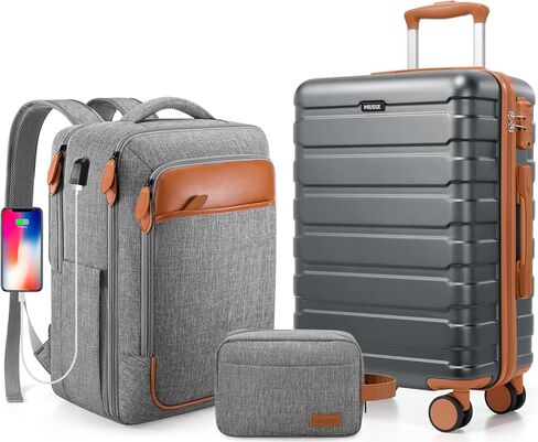 20 Inch Hardshell Luggage Sets 3 Piece,Carry On Luggage 22x14x9 Airline Approved for men & women, Suitcase Set with TSA Lock With Travel Backpack，Durable Carry On Suitcase With Spinner Wheels in Saudi Arabia
