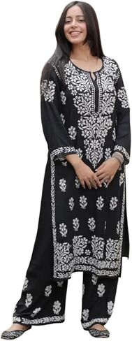 Heavy Embroidered Straight Suit Kurta Set with Pants & Dupatta Heavi Chikankari in Saudi Arabia
