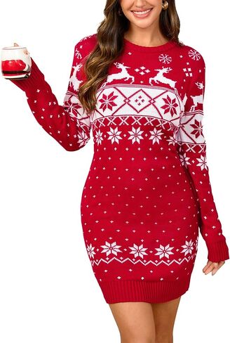 Womens Ugly Christmas Dress 2025 Crewneck Reindeer Block Snow Pullover Top Crewneck Sweatshirts Fall Winter Clothes in Saudi Arabia