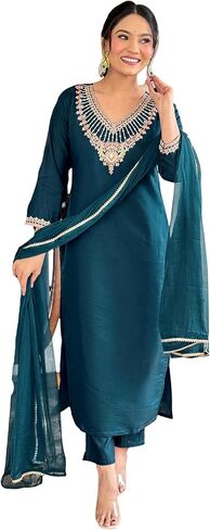 Heavy Embroidered Straight Suit Kurta Set with Pants & Dupatta Heavy Viscose in Saudi Arabia