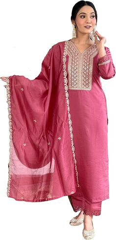 Heavy Embroidered Straight Suit Kurta Set with Pants & Dupatta Heavy Viscose in Saudi Arabia