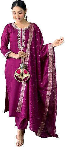 Heavy Embroidered Straight Suit Kurta Set with Pants & Dupatta Heavy Viscose in Saudi Arabia