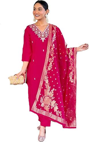 Heavy Embroidered Straight Suit Kurta Set with Pants & Dupatta Heavy Viscose in Saudi Arabia