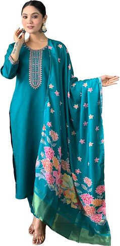 Heavy Embroidered Straight Suit Kurta Set with Pants & Dupatta Heavy Viscose in Saudi Arabia