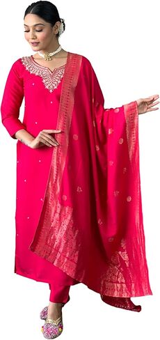 Heavy Embroidered Straight Suit Kurta Set with Pants & Dupatta Heavy Viscose in Saudi Arabia