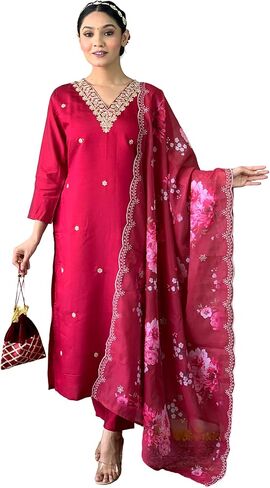 Heavy Embroidered Straight Suit Kurta Set with Pants & Dupatta Heavy Viscose in Saudi Arabia