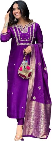 Heavy Embroidered Straight Suit Kurta Set with Pants & Dupatta Heavy Viscose in Saudi Arabia