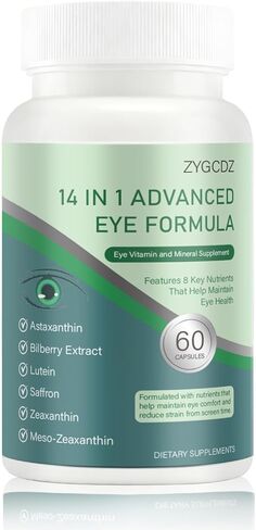 14-in-1 Advanced Eye Vitamin Supplement with Lutein, Zeaxanthin, Bilberry Extract & Zinc for Adults - Supports Vision, Macula & Blue Light Protection - 60 Capsules (01) in Saudi Arabia