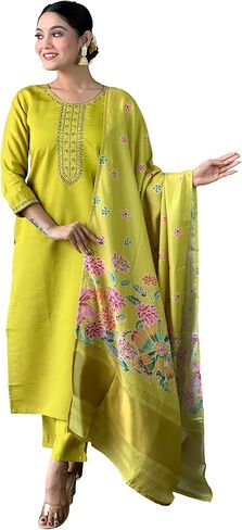 Heavy Embroidered Straight Suit Kurta Set with Pants & Dupatta Heavy Viscose in Saudi Arabia