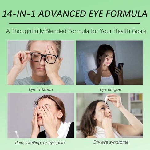14-in-1 Advanced Eye Vitamin Supplement with Lutein, Zeaxanthin, Bilberry Extract & Zinc for Adults - Supports Vision, Macula & Blue Light Protection - 60 Capsules (01) in Saudi Arabia