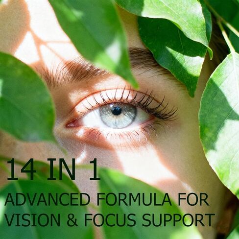 14-in-1 Advanced Eye Vitamin Supplement with Lutein, Zeaxanthin, Bilberry Extract & Zinc for Adults - Supports Vision, Macula & Blue Light Protection - 60 Capsules (01) in Saudi Arabia