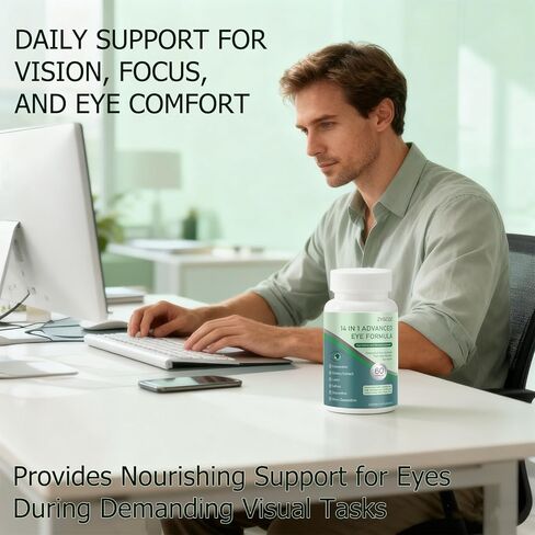 14-in-1 Advanced Eye Vitamin Supplement with Lutein, Zeaxanthin, Bilberry Extract & Zinc for Adults - Supports Vision, Macula & Blue Light Protection - 60 Capsules (01) in Saudi Arabia