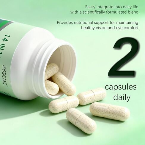 14-in-1 Advanced Eye Vitamin Supplement with Lutein, Zeaxanthin, Bilberry Extract & Zinc for Adults - Supports Vision, Macula & Blue Light Protection - 60 Capsules (01) in Saudi Arabia