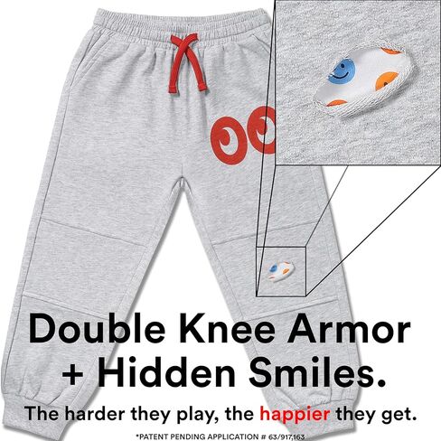 Kids Joggers w/Dual Padded Knees & Surprise Reveal - 100% GOTS Organic Cotton Toddler Pants for Boys & Girls in Saudi Arabia