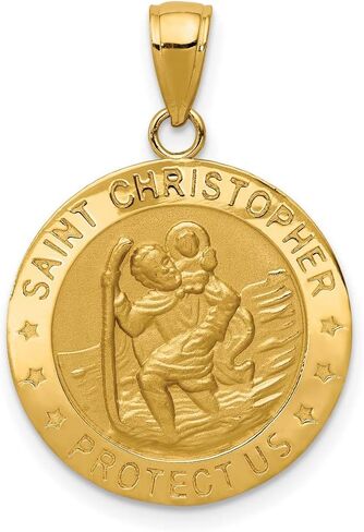 Saint Christopher Protect Us Words on Round Solid Medal Pendant in Real 14k Gold in Saudi Arabia