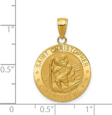 Saint Christopher Protect Us Words on Round Solid Medal Pendant in Real 14k Gold in Saudi Arabia